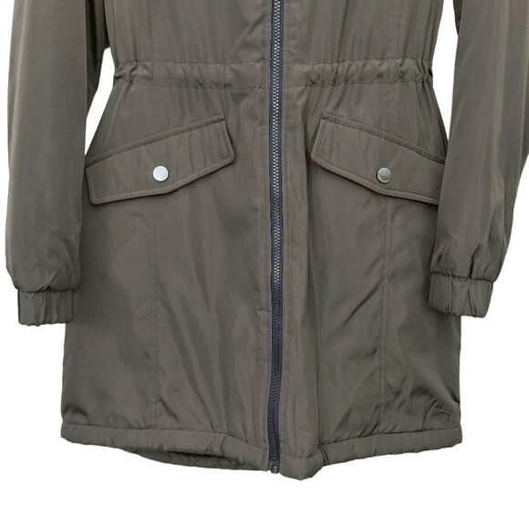 Lucky Brand Softshell Hooded Long Jacket Womens Small Green Sherpa Inside Zip Up - Picture 3 of 11